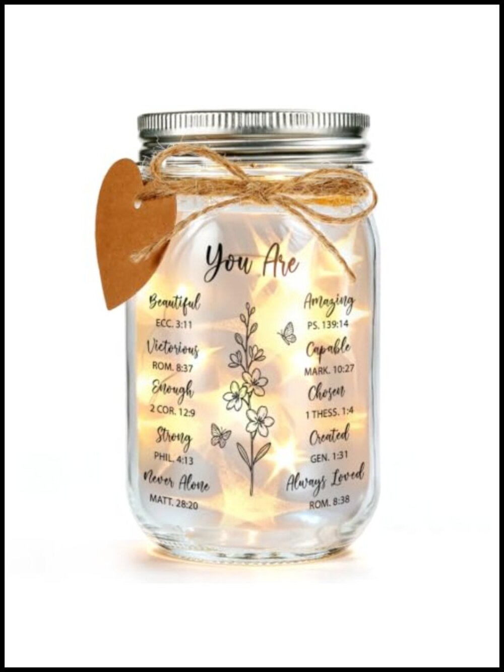 Mason Jar Night Light Bible Verse Christian Gift LED Fairy Lights Decor